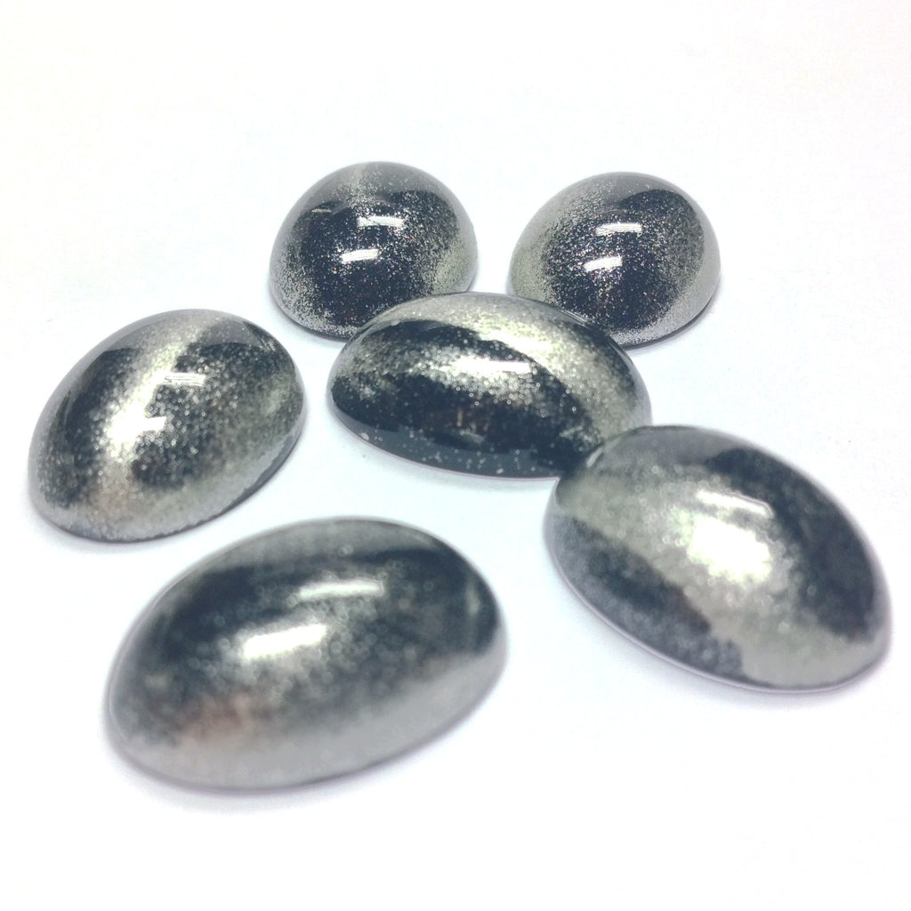 14X10MM Black/Silver "Striate" Cab (24 pieces)