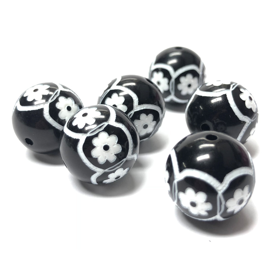 22MM Black/White "Daisy" Bead (6 pieces)