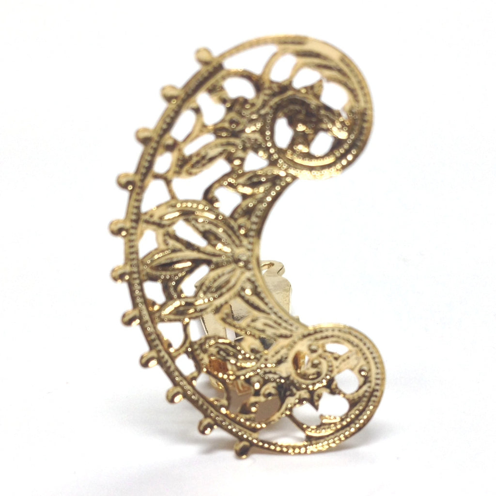 30MM Gold Brass Filigree C Earclip (4 pieces)